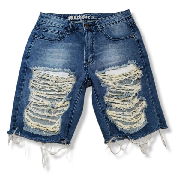 Machine Jean Shorts Size 27 Blue Denim Shorts Cut Offs Distressed Destro… - Picture 1 of 6